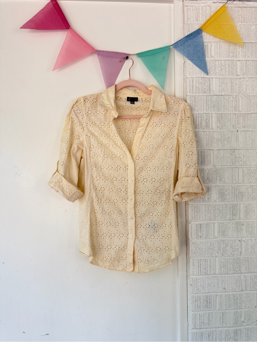 Light Cream Eyelet Button-Front Women's Blouse